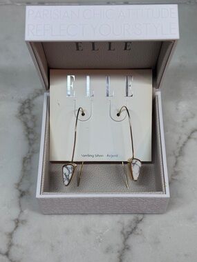 Elle Gold-Tone Wire Earrings with White Marbled Teardrops